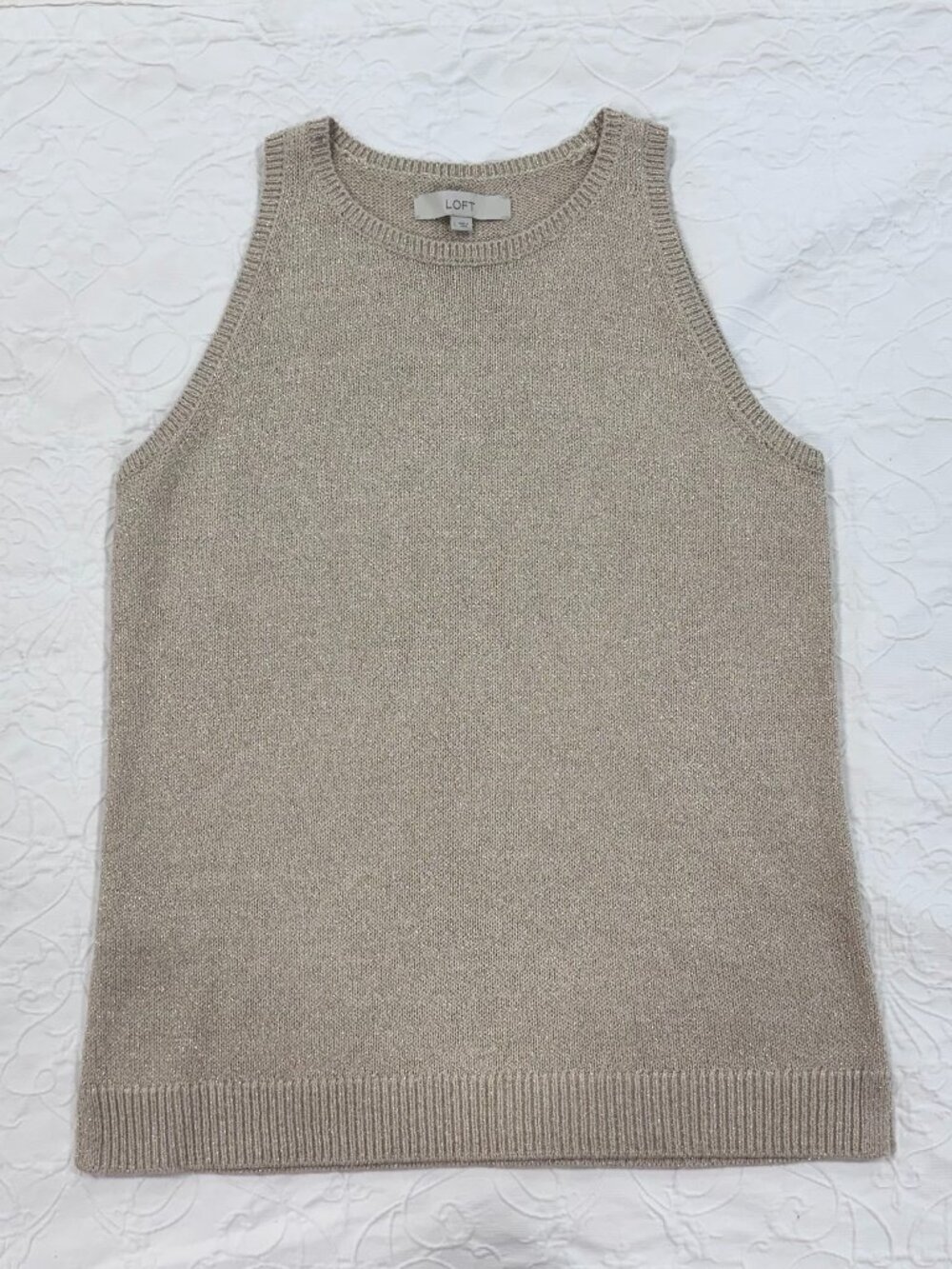 LOFT Sleeveless Metallic Gold Sweater Tank Top Size Large